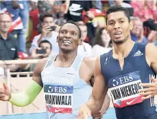  ?? AP ?? Wayde van Nierkerk (right) of South Africa is set for the 200m, 400m golden double. Isaac Makwala (left) of Botswana should follow him home in the 400m.