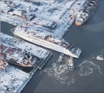  ??  ?? LAUNCH CEREMONY Brittany Ferries' Salamanca at the CMJL shipyard in Weihai, China