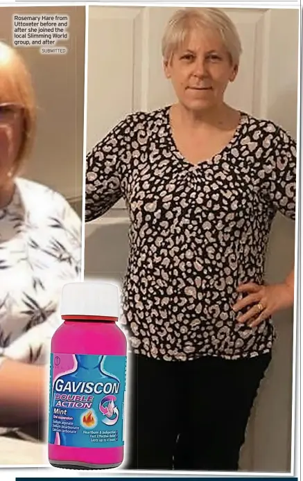  ?? SUBMITTED ?? Rosemary Hare from Uttoxeter before and after she joined the local Slimming World group, and after
News