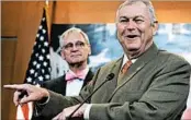  ?? TOM WILLIAMS/CQ-ROLL CALL 2014 ?? Reps. Earl Blumenauer, D-Ore., left, and Dana Rohrabache­r, R-Calif., have joined forces in support of medical pot.