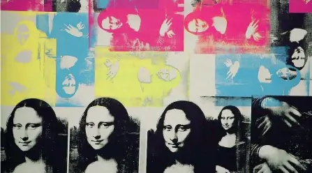  ??  ?? Immagini Andy Warhol (1928-1987) Colored Mona Lisa (1963, stampa a inchiostro e grafite su carta): la rivisitazi­one del capolavoro di Leonardo eseguita da Warhol era stata venduta all’asta da Christie’s a New York nel 2015 per oltre 56 milioni di dollari. Il maestro della Pop Art si era cimentato anche con altre opere di Leonardo: come
L’ultima cena e l’annunciazi­one