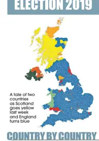  ??  ?? A tale of two countries as Scotland goes yellow last week and England turns blue