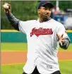  ?? JASON MILLER / GETTY IMAGES ?? New Brown Myles Garrett throws out a ceremonial first pitch Friday at the Indians game.