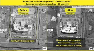  ?? (ImageSat Internatio­nal) ?? THE ‘GLASS HOUSE,’ the Iran Revolution­ary Guard’s reported HQ in Damascus, appears abandoned – for fear Israel will destroy it, too.