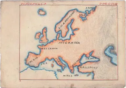  ?? RICART ?? Mapa de las penínsulas de Europa, en un trabajo escolar de 1916 en la Escola del Treball de Badalona