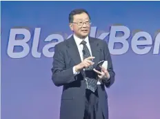  ?? THE ASSOCIATED PRESS FILES ?? BlackBerry CEO John Chen acknowledg­es the company has some catching up if it is going to achieve its software sales target.