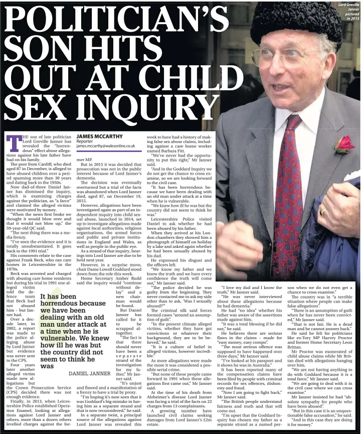  ??  ?? Lord Greville Janner pictured in 2015