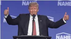  ?? JOE RAEDLE, GETTY IMAGES ?? On the campaign trail: Donald Trump addresses the National Associatio­n of Home Builders Aug.11 in Miami Beach.