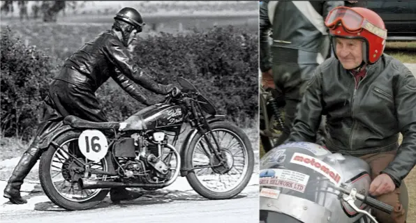  ??  ?? ABOVE LEFT Reg Hardyman’s misfortune gave Laurie Fox a Bathurst trophy. ABOVE RIGHT Laurie Fox. Still riding at 90.