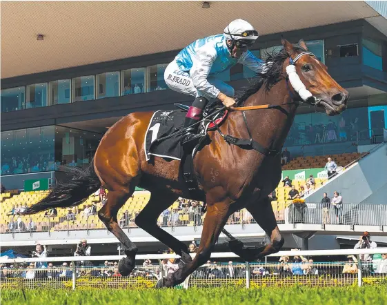  ?? Picture: AAP IMAGE ?? The Les Ross-trained River Racer wins on Doomben 10,000 day last year.