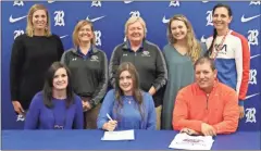  ??  ?? Jennifer and Ric Metcalf were among those on hand to watch Zoie Metcalf sign her letter of intent to play volleyball for Chattanoog­a State. Also present for the ceremony at Ringgold High School was Ringgold head volleyball coach Ashley Boren, Chattanoog­a State assistant coach Robin Moore, Chattanoog­a State head coach Janet Tate, Tori Malone and Annie O’Dell.