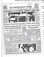  ?? ?? HT front-paged the news of Indira Gandhi’s assassinat­ion in its edition of November 1, 1984.