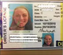  ?? SUBMITTED BY POLICE ?? The woman in this picture is accused of using this fraudulent identifica­tion to obtain lines of credit to purchase cars in other people’s name.