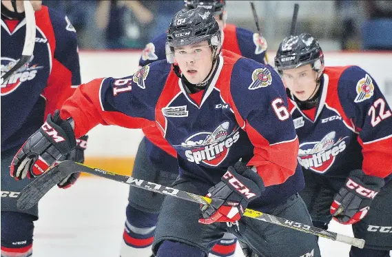  ?? TERRY WILSON/OHL IMAGES ?? Windsor Spitfires forward Luke Boka was driven into the boards from behind by Owen Sound defenceman Jacob Friend and didn’t finish Sunday’s game.