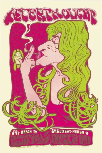  ?? PNG MERLIN ARCHIVE ?? This poster by Bob Masse was chosen for the cover of the new book The Afterthoug­ht: West Coast Rock Posters & Recollecti­ons from the ’ 60s by Jerry Kruz. The poster, made for an event held March 3 and 4, 1967, was picked out by Tommy Chong as ‘ the one...