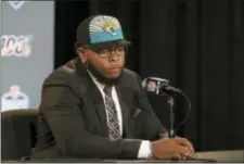  ?? STEVE LUCIANO — THE ASSOCIATED PRESS ?? Florida’s Jawaan Taylor speaks at a press conference after the Jacksonvil­le Jaguars selected Taylor in the second round of the NFL Draft.