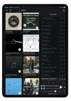  ??  ?? ◀ A full scroll of the music services (though not all are available to Australia).▶ Browsing album artwork on the iPad Pro, creating an ongoing playlist.