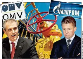  ??  ?? R. Seele (OMV, li.) tauscht Fördergebi­ete mit A. Miller (Gazprom)