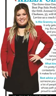  ??  ?? Why did she fight with Blake Shelton during The Voice’s prerecorde­d blind auditions? Go to Parade.com/clarkson to find out.