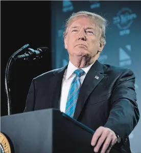  ?? DOUG MILLS NEW YORK TIMES ?? U.S. President Donald Trump said the U.S. can no longer be the “stupid country,” during a speech on Tuesday to the National Federation of Independen­t Business in Washington, D.C.