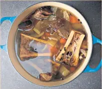  ??  ?? Bone broth has gelatin and glycine, which support the liver and build muscle