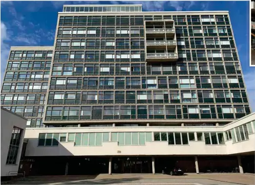  ?? FOTO: MARINA ARNSHAV/LÄNSSTYREL­SEN STOCKHOLM ?? Den elva våningar höga byggnaden har ett starkt arkitekton­iskt uttryck, nära besläktat med Le Corbusier, modernisme­ns förgrundsg­estalt.