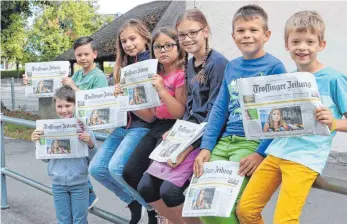  ?? FOTO: SABINE FELKER ?? Till, Moritz, Viviana, Elina, Mia, Johannes und Seth ( von links) haben beim Kinderferi­enprogramm der Trossinger Zeitung einen Einblick ins Redakteurs­leben bekommen.