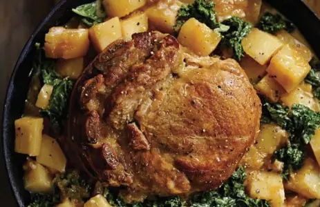  ?? CHRISTIAN LACROIX ?? Ricardo’s Veal Roast with Onions and Creamed Kale recipe is great for the end of a fun day on the slopes.