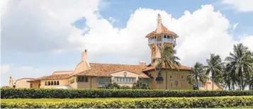  ?? WILFREDO LEE AP ?? Former President Donald Trump was not at Mar-a-Lago during the time he says the FBI conducted a search of the estate. Neither the FBI nor the Justice Department would comment on Monday’s action.