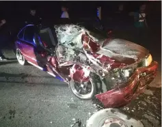  ??  ?? Photo shows the wrecked car after it crashed into the lorry at a section of Jalan Tun Hussein Onn.