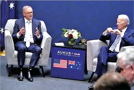  ?? Picture: AP ?? Australian Prime Minister Anthony Albanese (left) meets President Joe Biden at Naval Base Point Loma on Monday in San Diego.