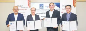  ?? ?? (From left) SBH Marine independen­t non-executive chairman Mohd Salim Dulatti, Tan, KAF IB chief executive officer Rohaizad Ismail and KAF IB director of corporate finance Hon Kim Teng during the underwriti­ng agreement signing yesterday.