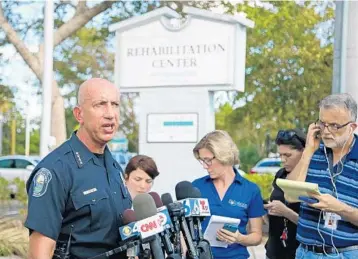  ?? AMY BETH BENNETT/STAFF PHOTOGRAPH­ER ?? Hollywood Police Chief Tomas Sanchez speaks during a news conference concerning deaths at The Rehabilita­tion Center at Hollywood Hills. The Police Department has opened a criminal investigat­ion into the deaths.