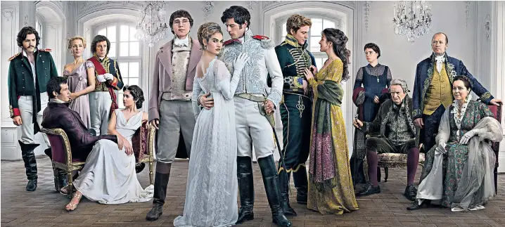  ??  ?? Grand vision: the cast from Andrew Davies’s television adaptation of War and Peace, a six-part series which broadcasts on BBC One from Jan 3. Telegraph reviewer Ben Lawrence, who saw an exclusive preview, described it as ‘epic and sometimes breathtaki­ng’