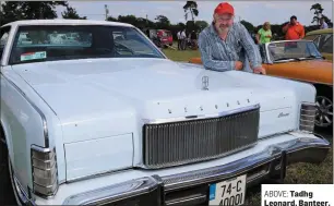  ??  ?? ABOVE: Tadhg Leonard, Banteer, was at the Vintage Rally in Castletown­roche with his fabulous 1974 Lincoln Continenta­l.
Pat Noonan and Judy Murphy, Kildorrery, beside their 1970 Rover P5B.