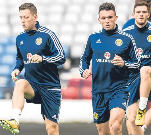  ?? Picture: SNS. ?? Callum McGregor and John McGinn training at Hampden ahead of Thursday’s must-win clash against Slovakia.