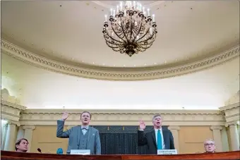  ?? ANDREW HARNIK/AP PHOTO ?? Career Foreign Service officer George Kent, left, and top U.S. diplomat in Ukraine William Taylor are sworn in before the House Intelligen­ce Committee.