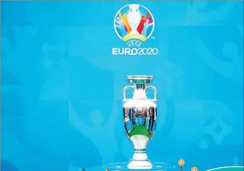  ?? AFP ?? The UEFA European Championsh­ip trophy is displayed in London after it arrived on the final leg of the trophy’s tour in preparatio­n for the UEFA EURO 2020 football championsh­ip on June 4.