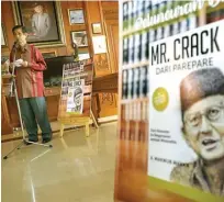  ?? MIFTAHULHA­YAT/JAWA POS ?? BIOGRAFI: A. Makmur Makka memberikan sambutan saat peluncuran buku Mr Crack dari Parepare di Perpustaka­an Habibie-Ainun di Jakarta kemarin.