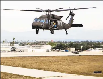  ?? Drew A. Kelley ?? A BLACKHAWK helicopter takes off from Joint Forces Training Base Los Alamitos in 2019. The U.S. Army Reserve is relocating four passenger jets from Fort Hood, Texas, to the Orange County base this summer.