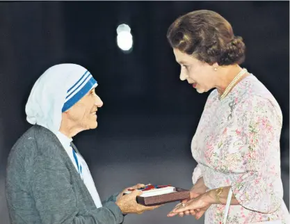  ?? ?? 1983
An act of kindness Queen Elizabeth presents the Order of Merit to Mother Teresa of Calcutta
