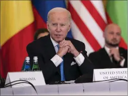  ?? EVAN VUCCI — THE ASSOCIATED PRESS ?? President Joe Biden speaks during a meeting with the leaders of the Bucharest Nine, a group of nine countries that make up the eastern flank of NATO, on Wednesday.
