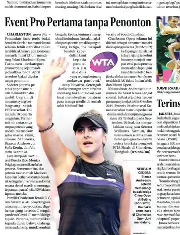  ?? GREG BAKER/AFP ?? SEBELUM CEDERA: Bianca Andreescu setelah memenangi babak ketiga China Open di Beijing (3/10/2019). Dia bakal come back di Charleston Open Juni mendatang.