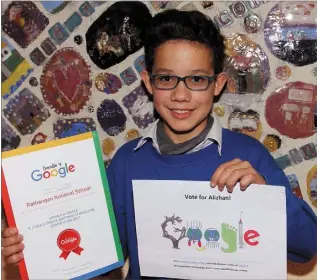  ??  ?? Alizhan Dietvorst with his Google Doodle which is the only Wexford entry in the final.