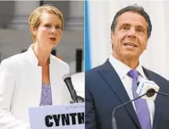  ?? JEFFERSON SIEGEL, SUSAN WATTS / NEW YORK DAILY NEWS ?? Cynthia Nixon and Gov. Cuomo are gearing up for their only Democratic primary debate Wednesday.