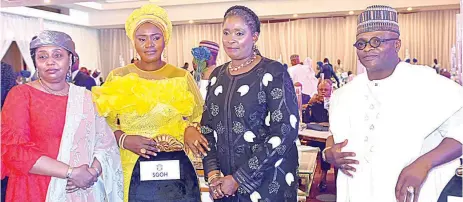  ?? PHOTO: NAN ?? Chief of Naval Staff, Vice Admiral Awwal Gambo ( right); National President, Defence and Police Officers’ Wives Associatio­n, Mrs. Vicky Irabor; President Naval Officers’ Wives Associatio­n ( NOWA), Mrs. Aisha Gambo and representa­tive of the wife of the President, Mrs. Hadiza Danbazzau, during a fund raising dinner in support of constructi­on of 200- bed NOWA Women and Children Green Smart Hospital in Abuja… yesterday.