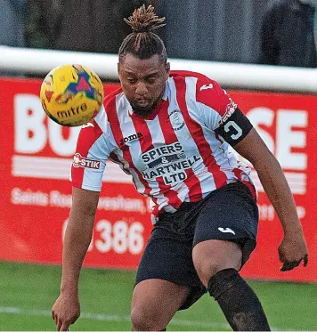  ?? ?? Shayne Anson was sent off in Bishop’s Cleeve’s win on Tuesday night