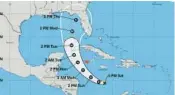  ?? NATIONAL HURRICANE CENTER ?? Tropical Storm Ian’s cone of uncertaint­y continued to move north and west Saturday, leaving out South Florida.