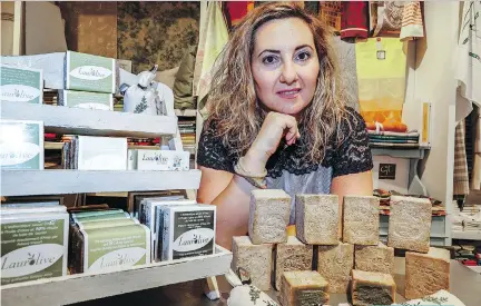  ?? DAVE SIDAWAY ?? Adèle Tarzi-Bachi began importing soap from her native Aleppo, Syria in 2009. “The soap is the identity of Aleppo — it’s the real thing,” says Tarzi-Bachi, who runs Adeco Import/Export in Montreal.
