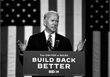  ?? KRISTON JAE BETHEL/THE NEW YORK TIMES ?? Joe Biden’s plan aligns with a bill spearheade­d by House Speaker Nancy Pelosi in reducing emissions to zero by 2050.